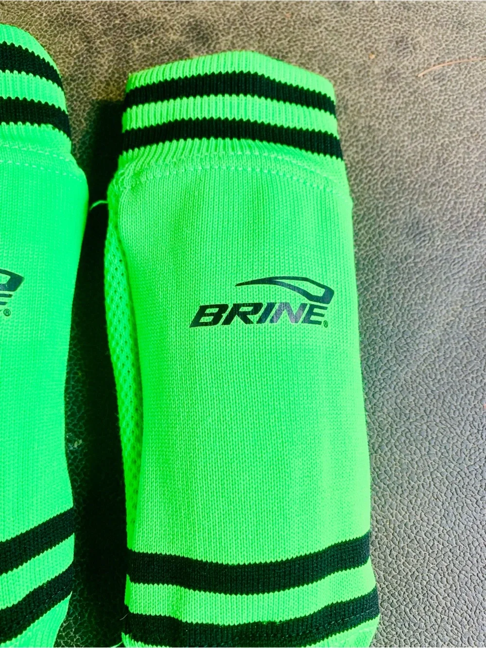 Men's Shin guard High-Visibility Green Athletic Socks with Black Stripes